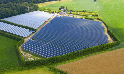 Large solar panel set up on solar farm